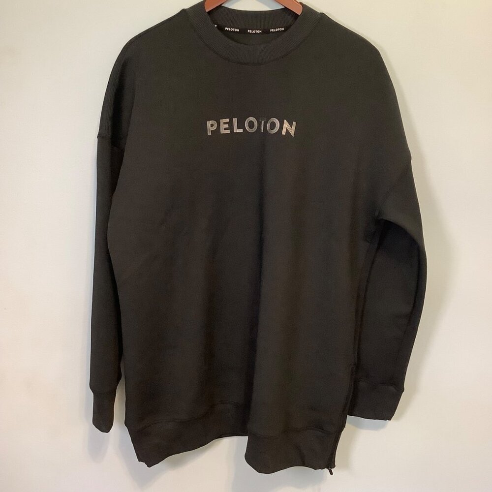 Peloton Unisex Sport Scuba Crewneck Sweatshirt XL Oversized Black Side Zip EUC